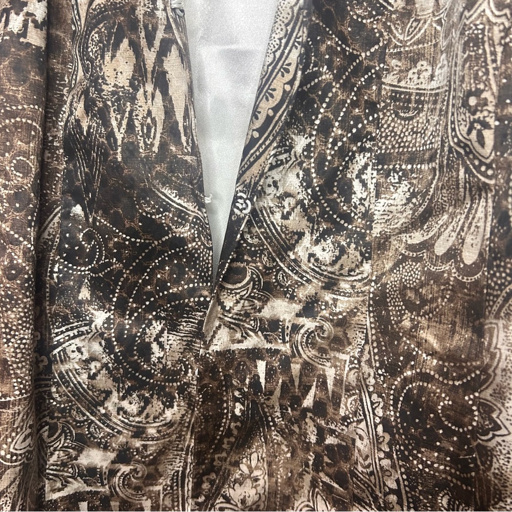 Chico’s Paisley Print Open Front Jacket Blazer Size 3 Brown Neutral - Picture 7 of 11